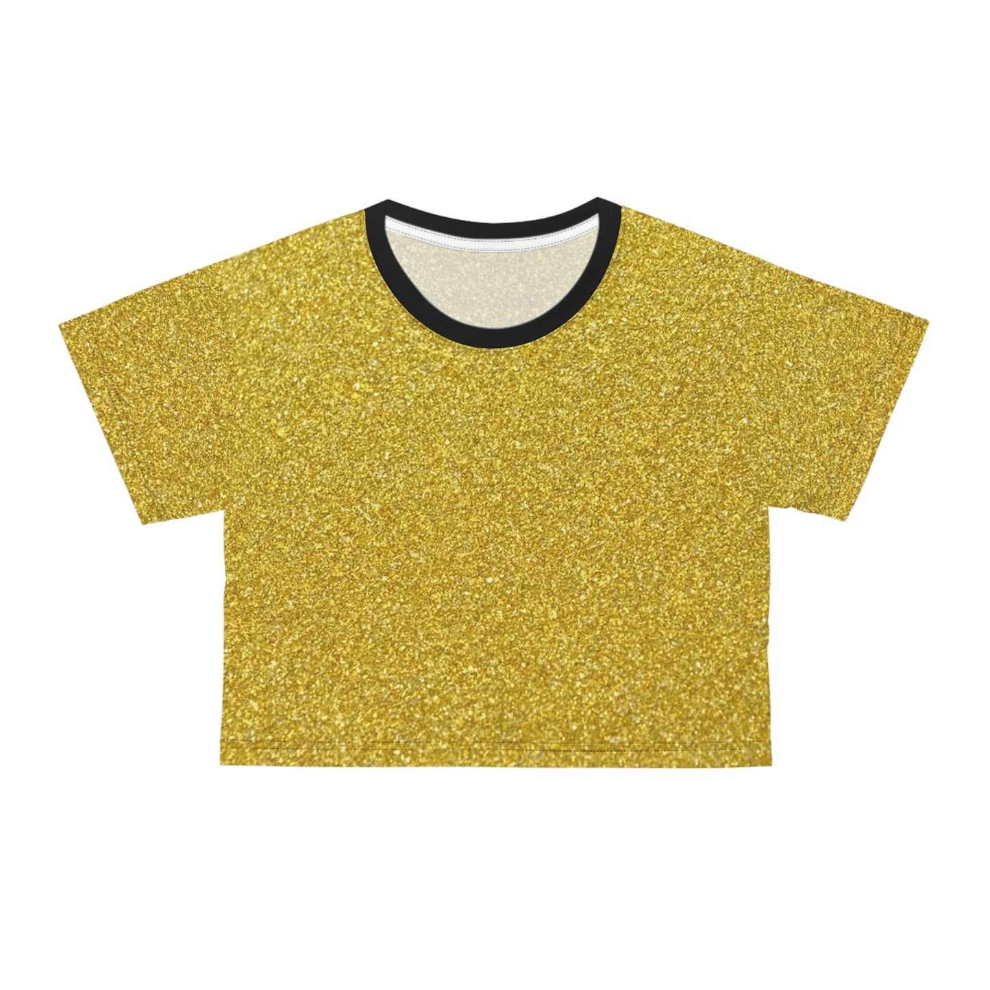 Women Black and Gold Pattern Short Sleeve Shirt Crop Tee