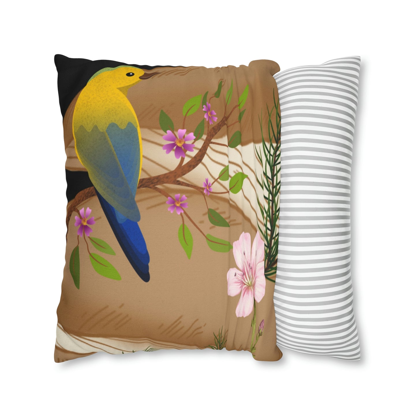 Mushroom Polyester Square Pillow | Spun Polyester Square Pillow Case | flower Playing card | Bird Décor pillow