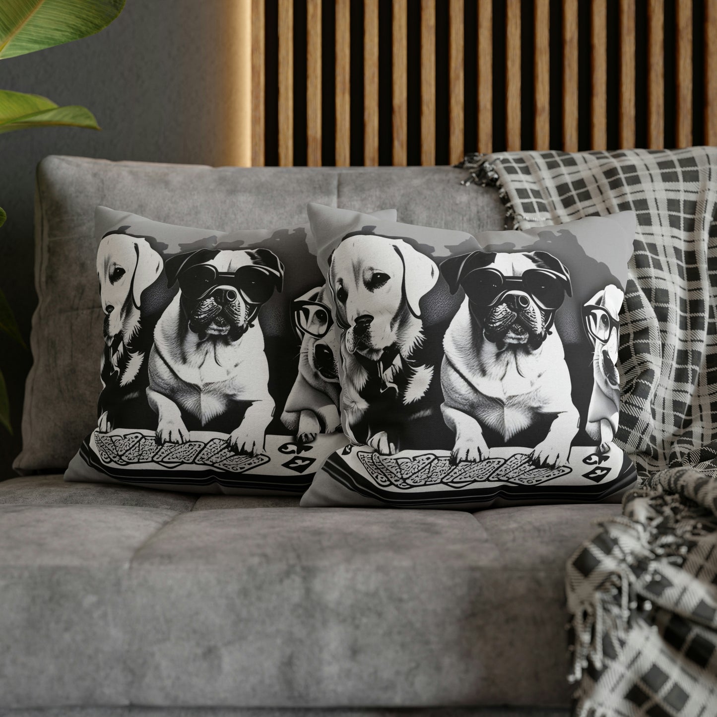 Grey Scripture Spun Polyester Square Pillow | Spun Polyester Square Pillow Case | Dogs Playing card | Dog Décor pillow