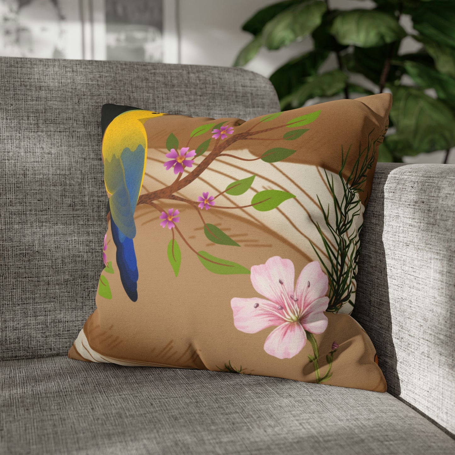 Mushroom Polyester Square Pillow | Spun Polyester Square Pillow Case | flower Playing card | Bird Décor pillow