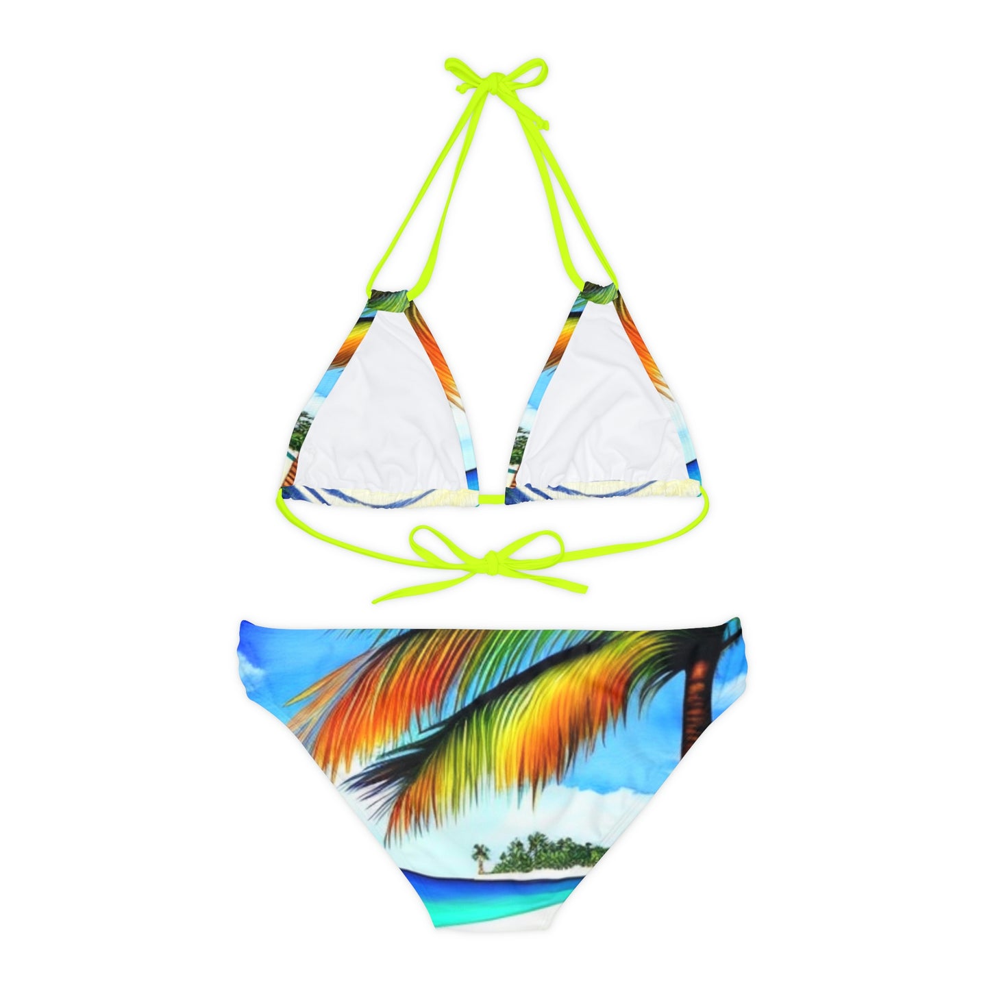 Hawaiian Beach pattern Swimwear Beautiful for summer on the beach or pool side Strappy Bikini Set, Made in U.S.A