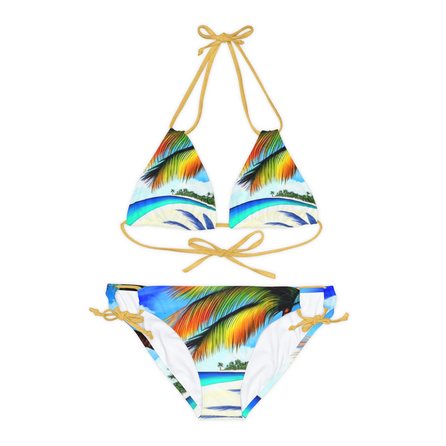 Hawaiian Beach pattern Swimwear Beautiful for summer on the beach or pool side Strappy Bikini Set, Made in U.S.A