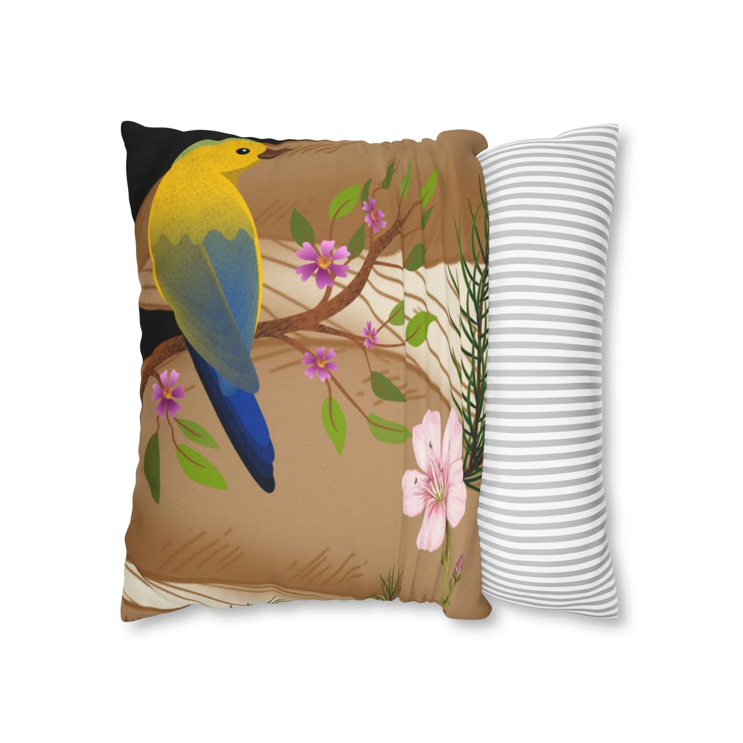 Mushroom Polyester Square Pillow | Spun Polyester Square Pillow Case | flower Playing card | Bird Décor pillow