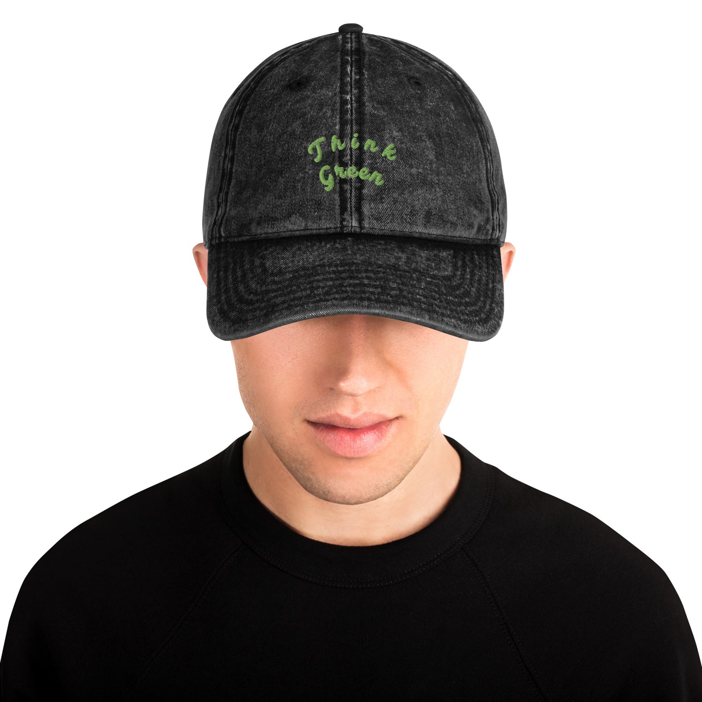 Hat A Vintage Cotton Twill Cap with Intricate Embroidery - Think Green Baseball Hat