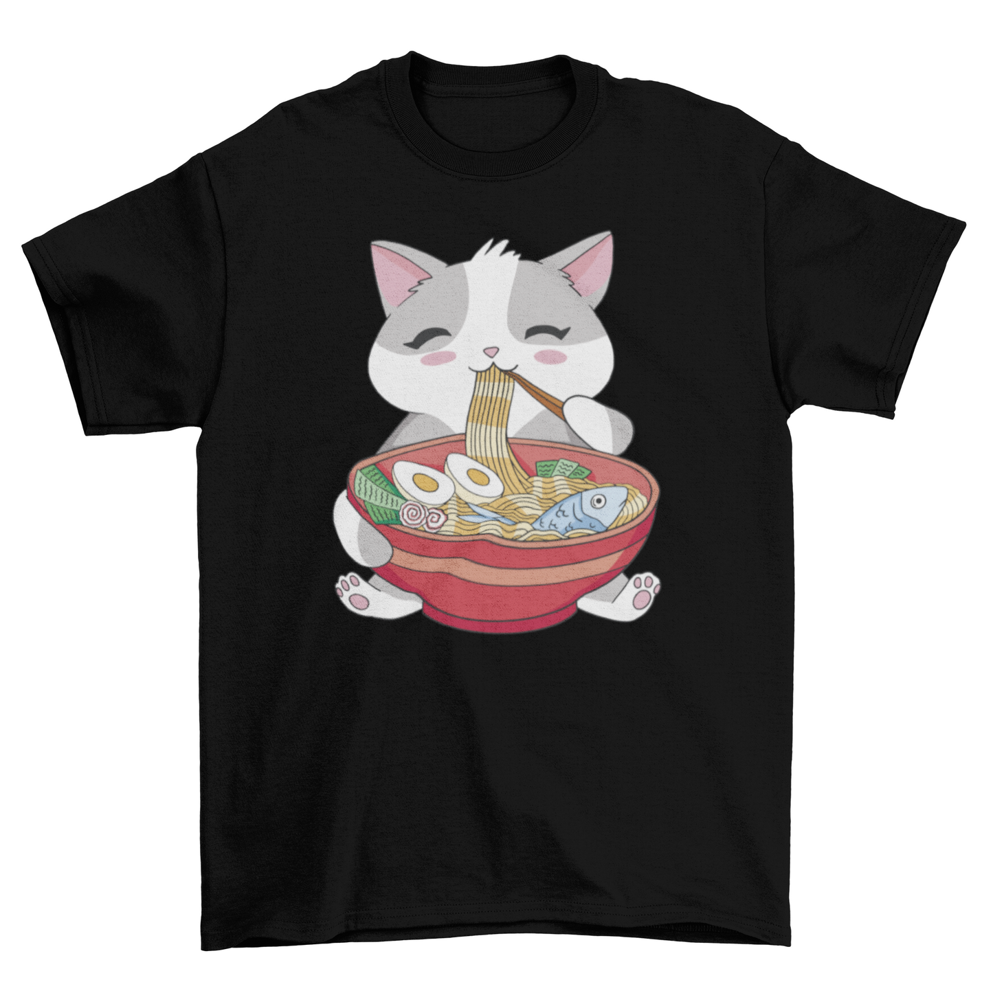 Funny Cat Eating Ramen T-Shirt - Cute Anime Cat Tee