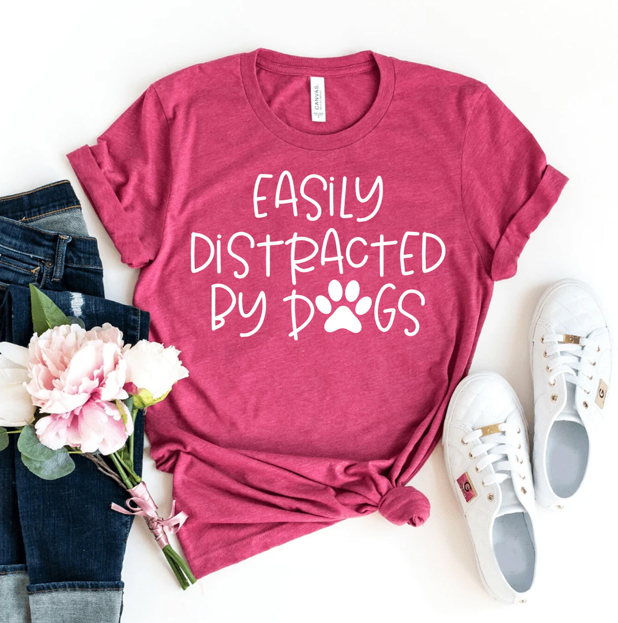 Easily Distracted By Dogs T-Shirt - Funny Dog Lover Dog Mom Gift