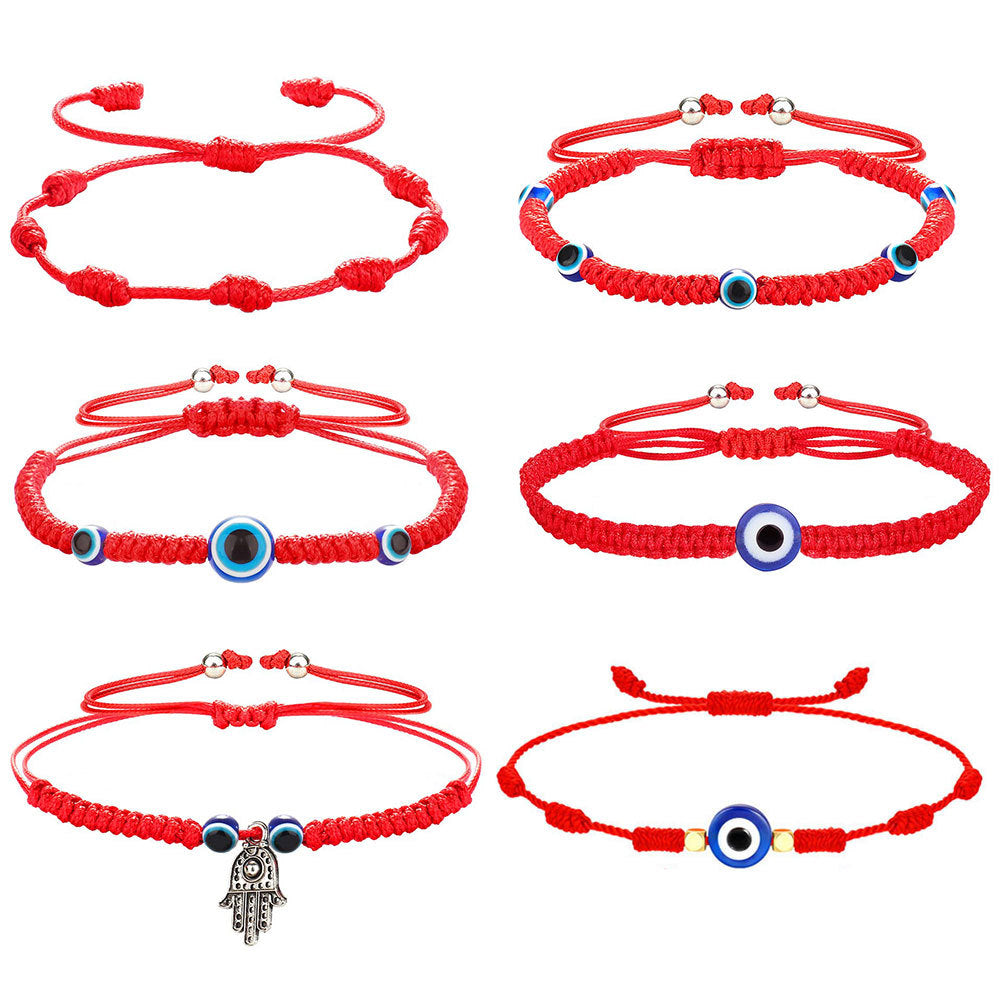 Evil Turkish blue eyes hand-woven bracelet  red string/resin