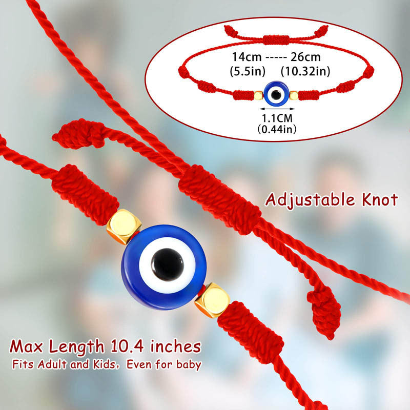 Evil Turkish blue eyes hand-woven bracelet  red string/resin