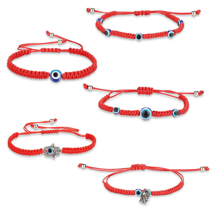 Evil Turkish blue eyes hand-woven bracelet  red string/resin