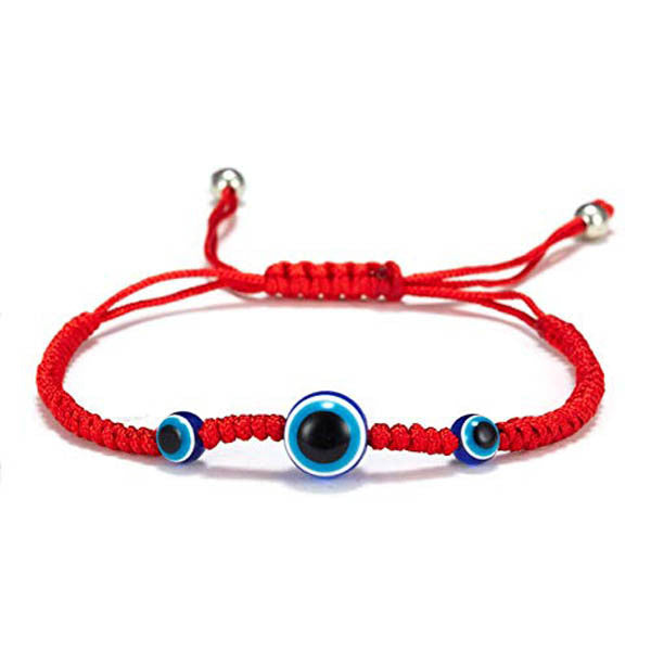 Evil Turkish blue eyes hand-woven bracelet  red string/resin