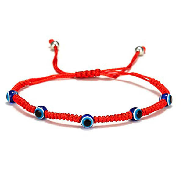 Evil Turkish blue eyes hand-woven bracelet  red string/resin