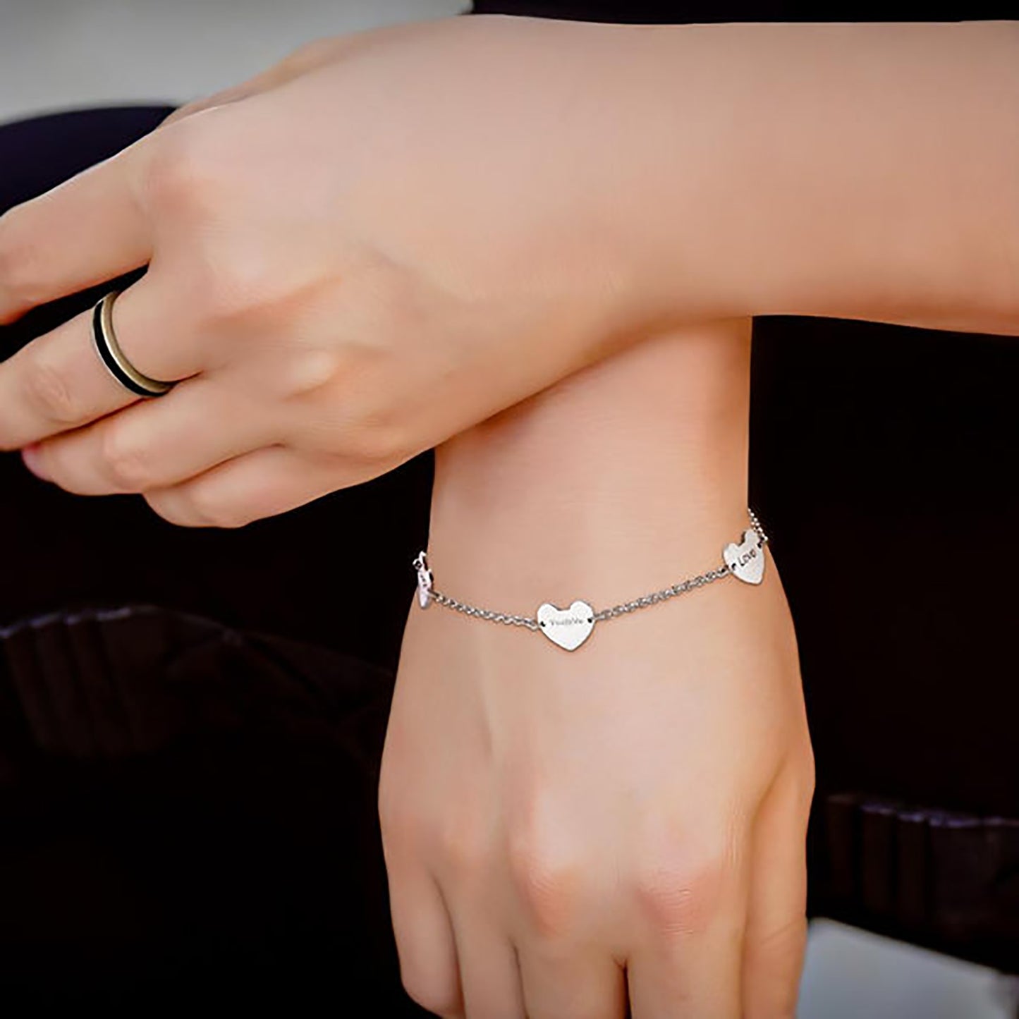 "Showcase Your Love with Our Engraved Three Hearts Bracelet - Customized with Birthstones and Length Adjustable for the Perfect Fit"