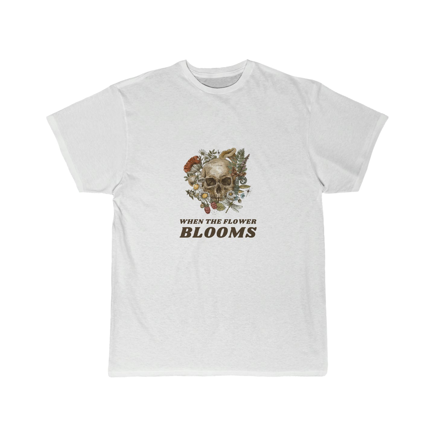 A T-Shirt Add some edge to your style with the Men's Flower Skull Short Sleeve Tee - When the Flower Blooms Shirt