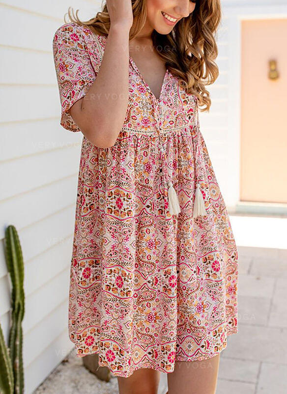 Boho Print Short Sleeve Dress