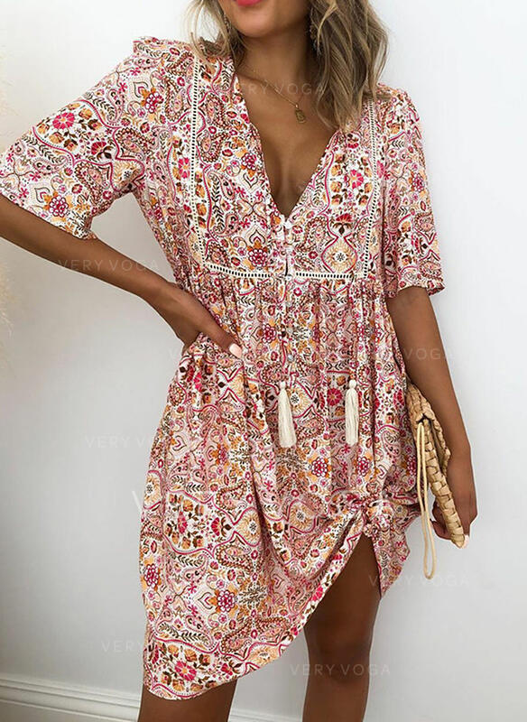 Boho Print Short Sleeve Dress