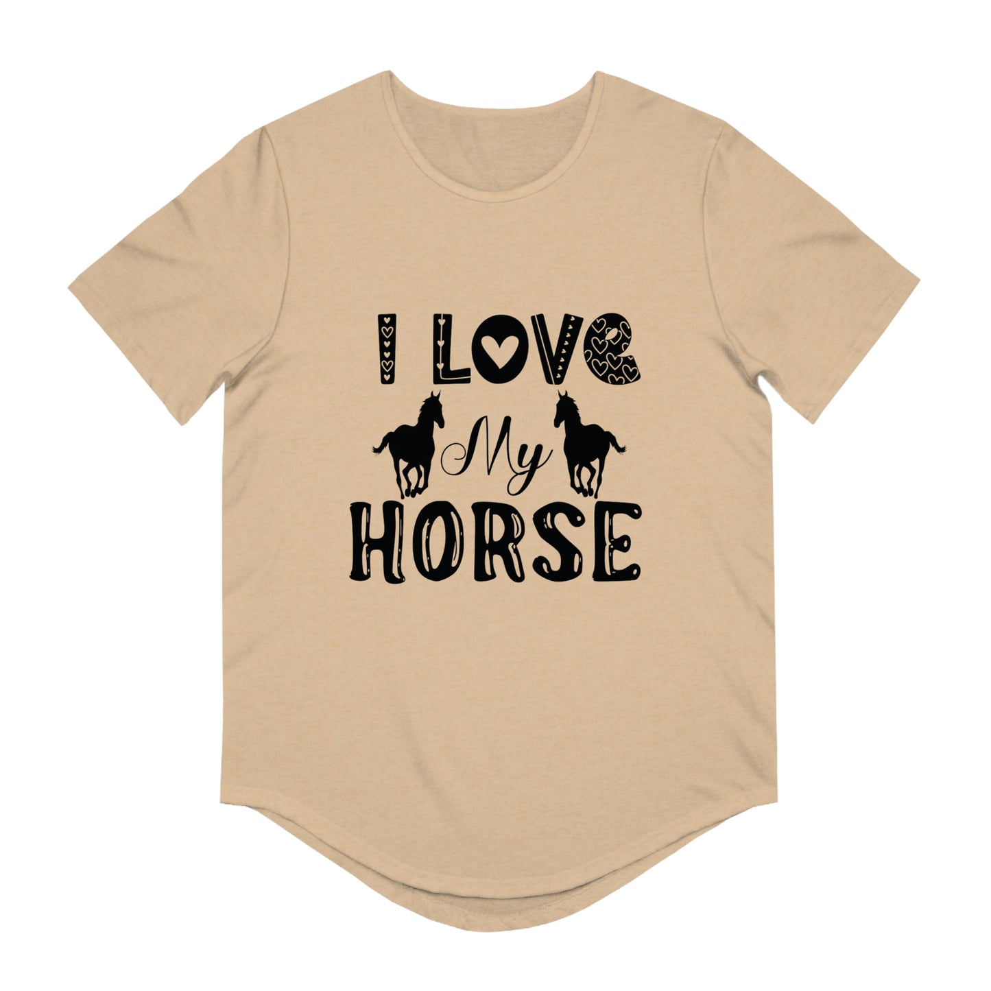 A  comfortable Shirt Show Your Love for Horses with Our Men's Jersey Curved Hem Tee - Perfect for Women and Adults