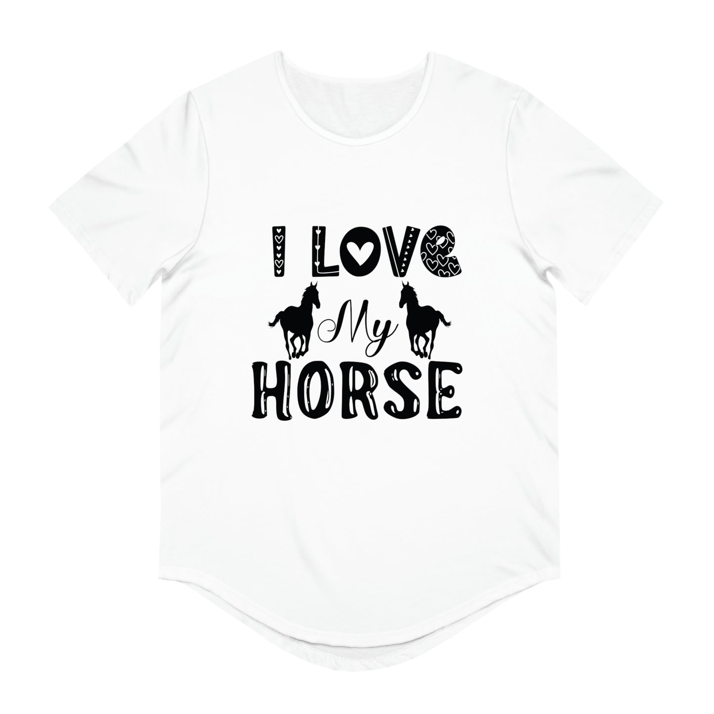 A  comfortable Shirt Show Your Love for Horses with Our Men's Jersey Curved Hem Tee - Perfect for Women and Adults