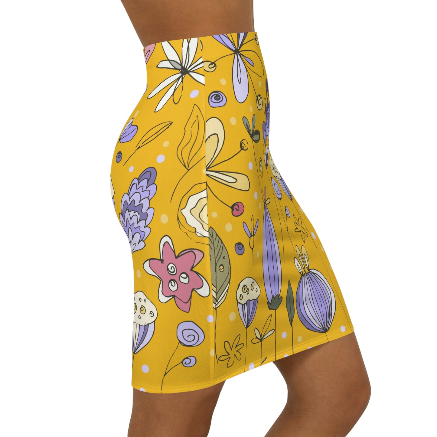 Women's Yellow Flower Mini Skirt Made in U.S.A