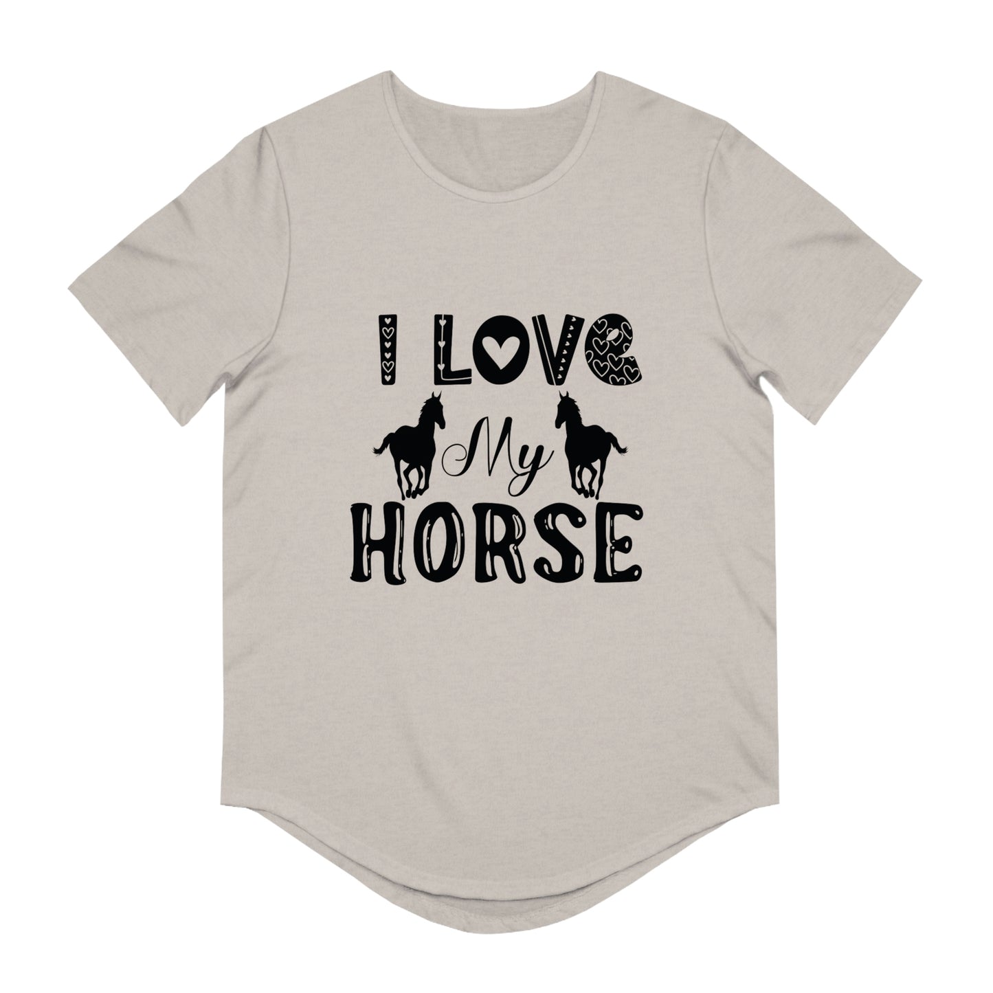 A  comfortable Shirt Show Your Love for Horses with Our Men's Jersey Curved Hem Tee - Perfect for Women and Adults