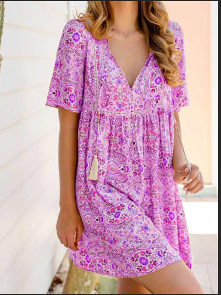 Boho Print Short Sleeve Dress