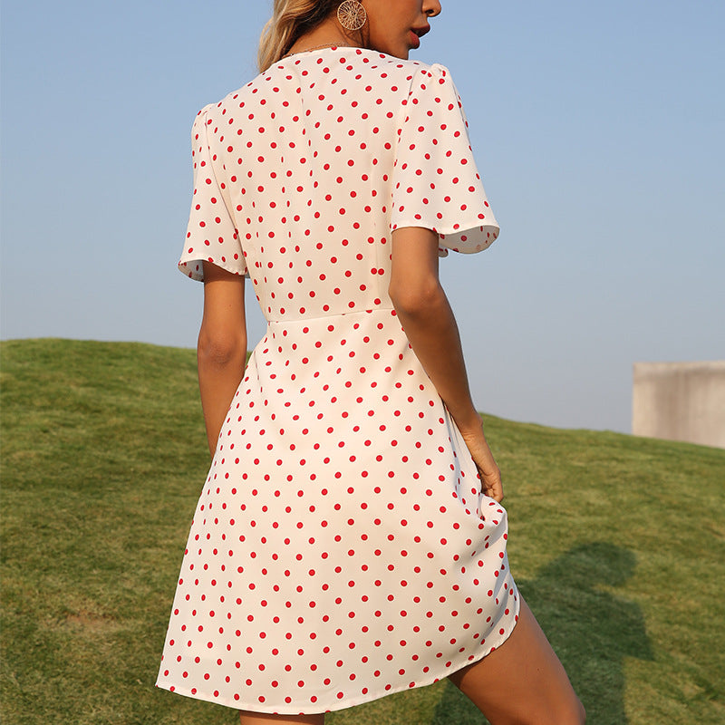 Ladies Fashion Collar Single Breasted Sweet Dress