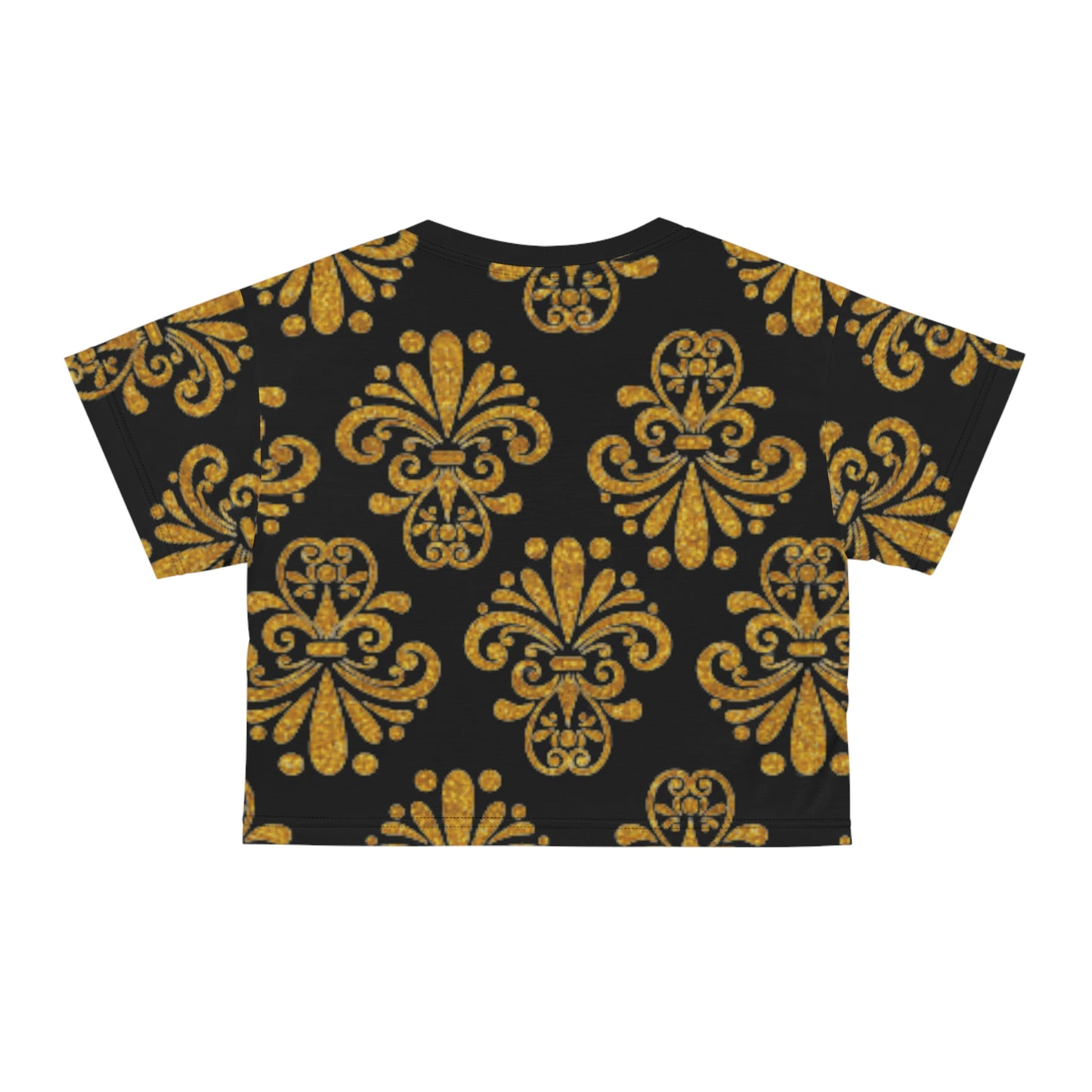 Women Black and Gold Pattern Short Sleeve Shirt Crop Tee