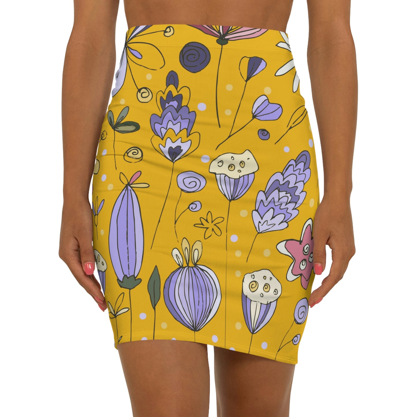 Women's Yellow Flower Mini Skirt Made in U.S.A