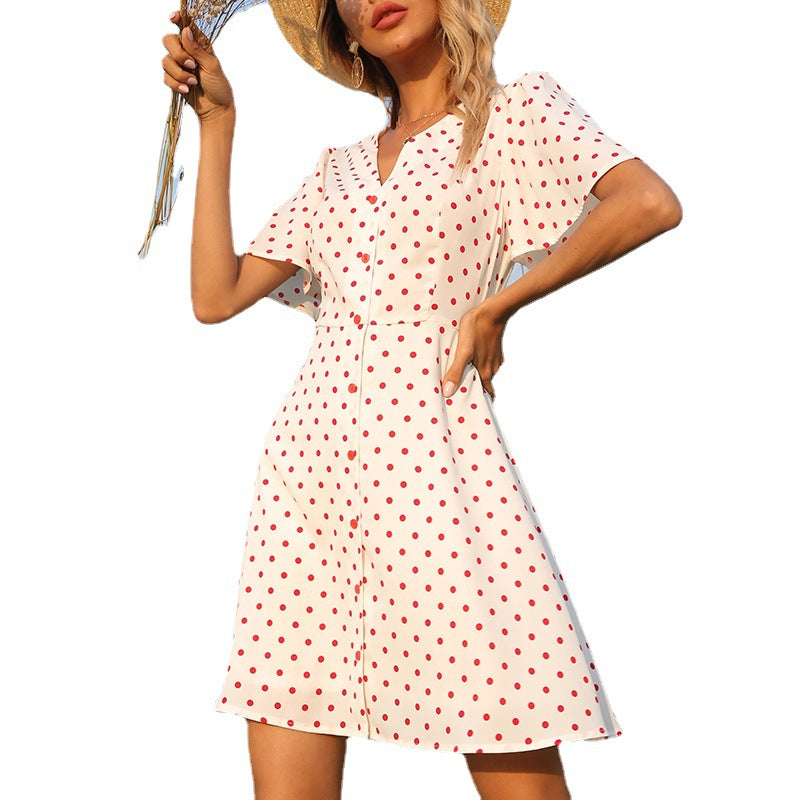Ladies Fashion Collar Single Breasted Sweet Dress