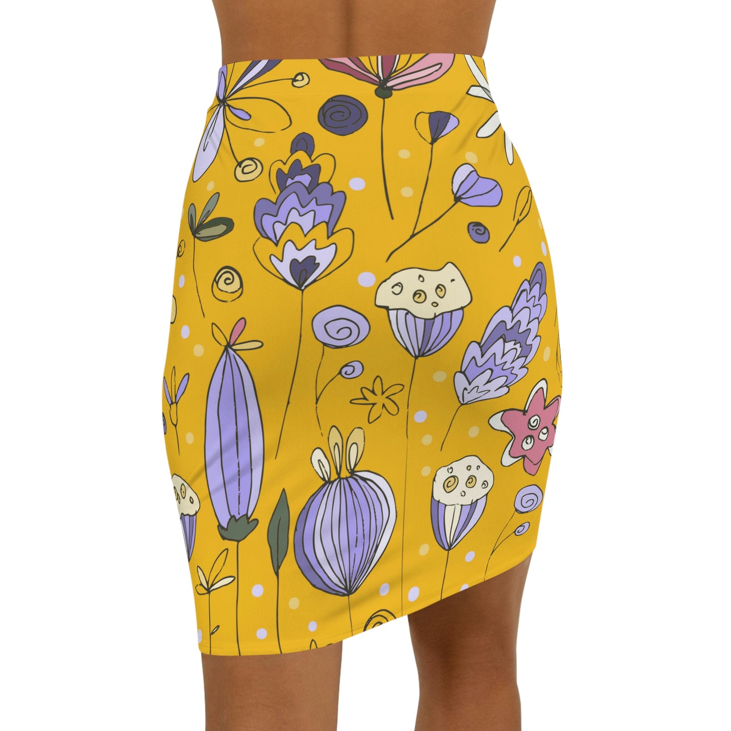 Women's Yellow Flower Mini Skirt Made in U.S.A