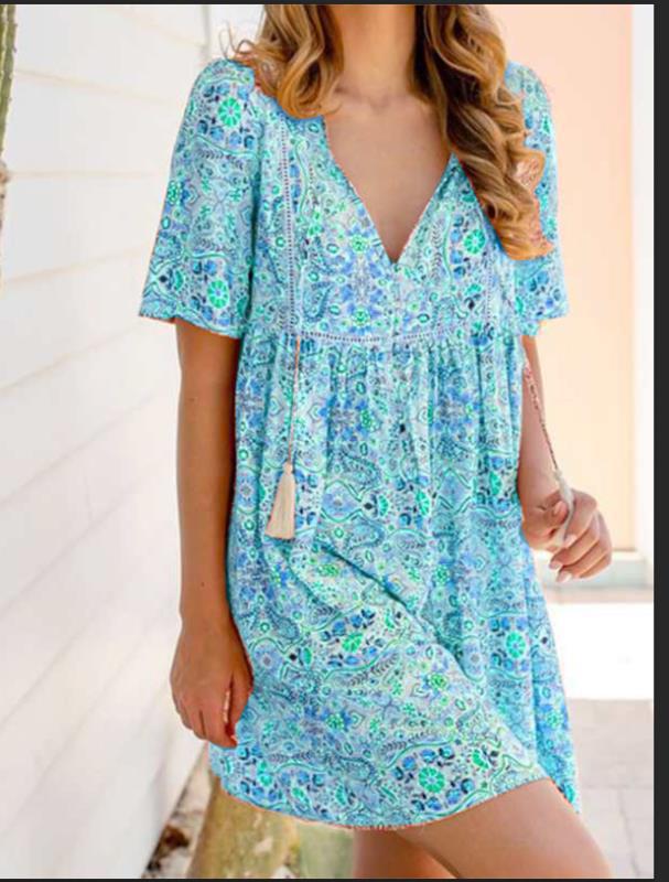 Boho Print Short Sleeve Dress
