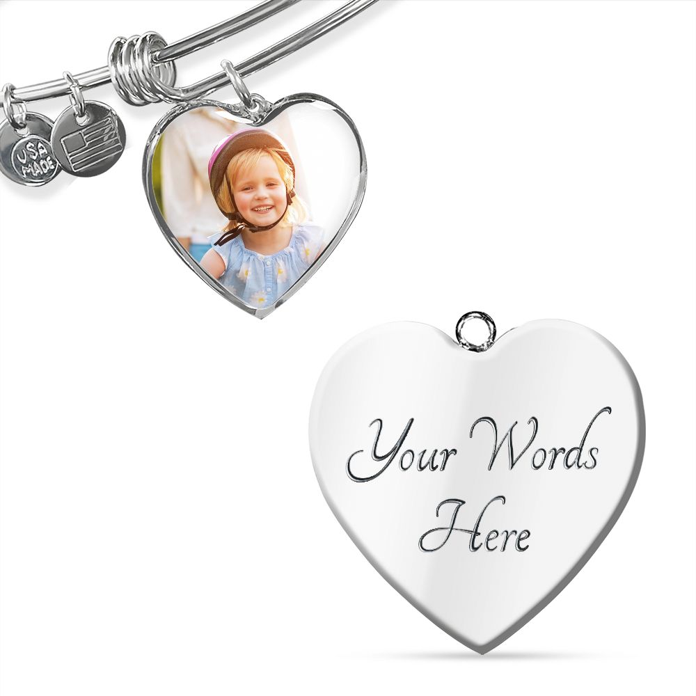 A nice Heart Pendant Silver Bangle, This Jewelry Item Is the Perfect Keepsake! Whether for Yourself or a Loved One, Gift, Memory, Love