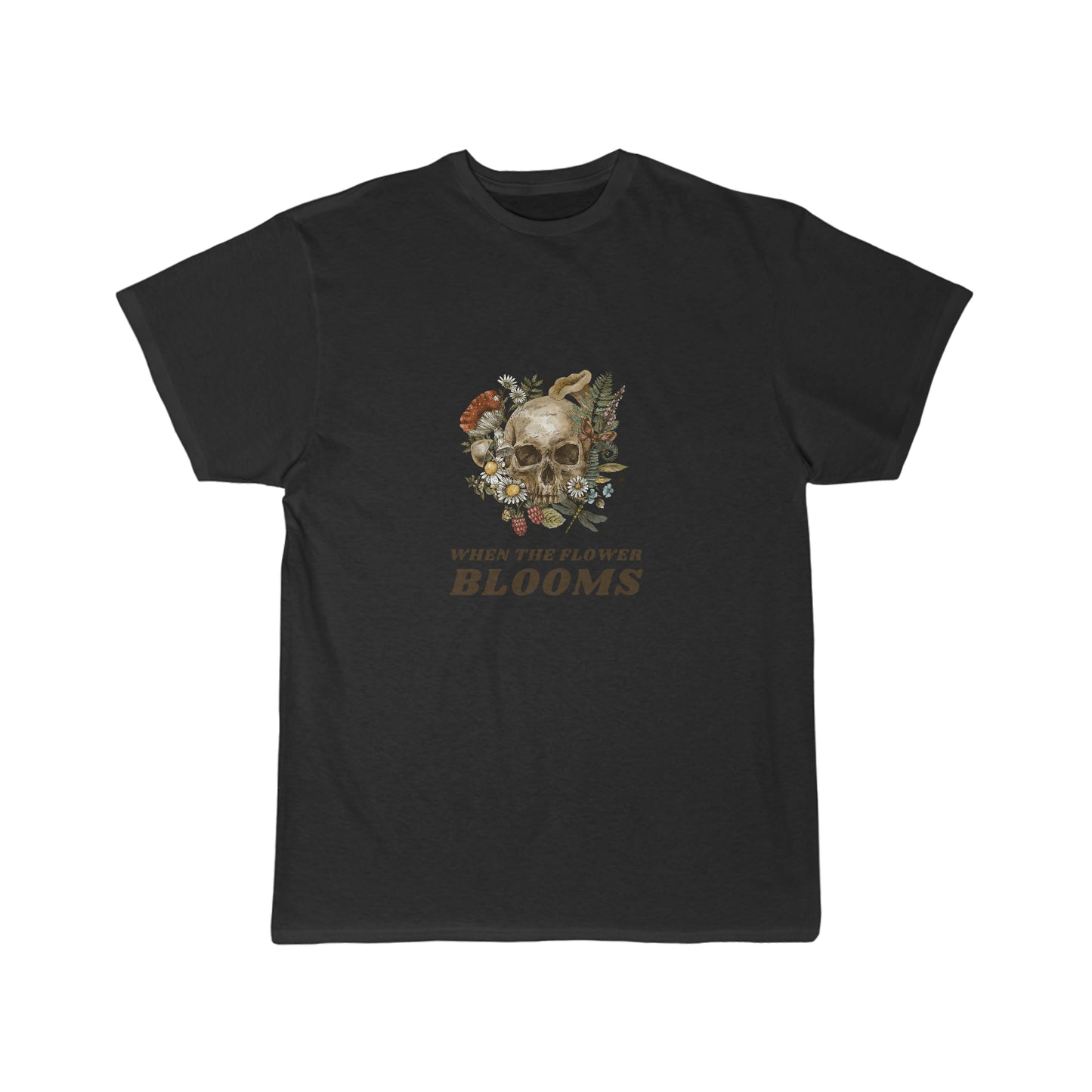 A T-Shirt Add some edge to your style with the Men's Flower Skull Short Sleeve Tee - When the Flower Blooms Shirt