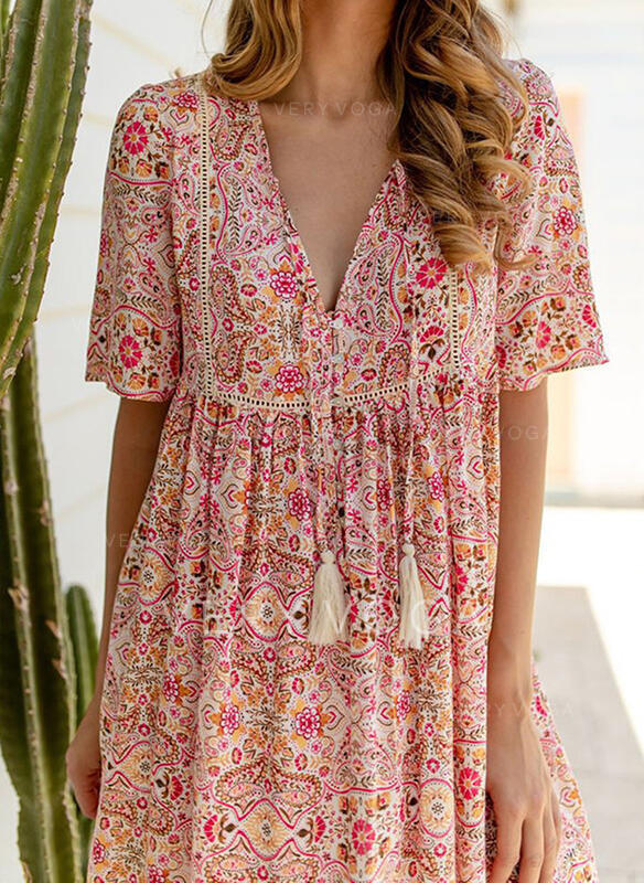 Boho Print Short Sleeve Dress
