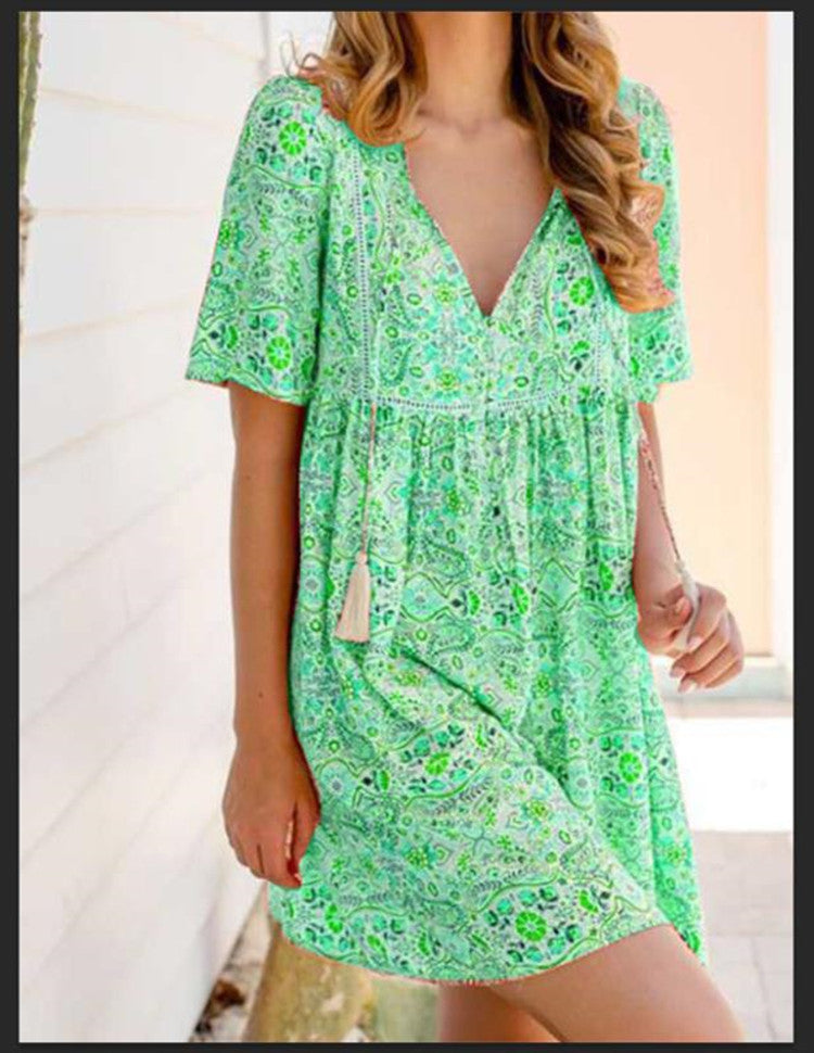 Boho Print Short Sleeve Dress