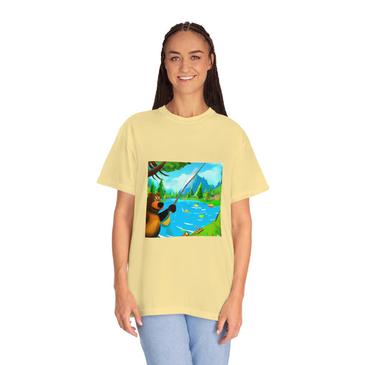 A Comfortable Tee  Get in Touch with Nature and Show Your Love for Fishing with Konaloo's Bear Fishing at Lake Garment-Dyed T-Shirt