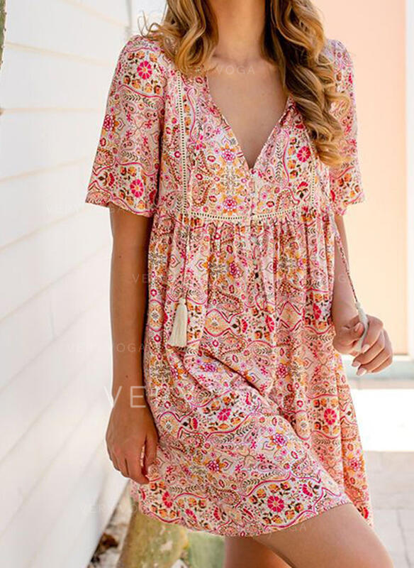 Boho Print Short Sleeve Dress