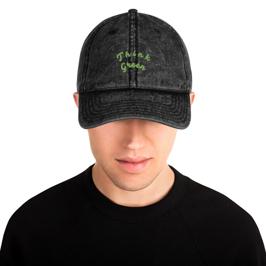 Hat A Vintage Cotton Twill Cap with Intricate Embroidery - Think Green Baseball Hat